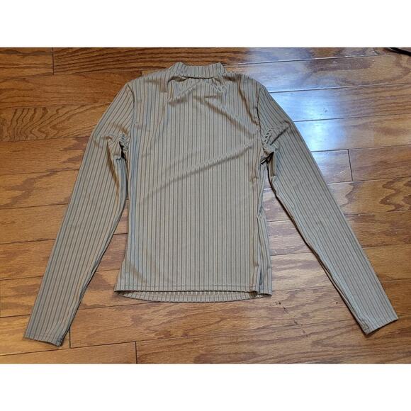 Womens Beige/Tan Ribbed Mock Neck Long Sleeve Size Small Stretchy - Picture 6 of 14
